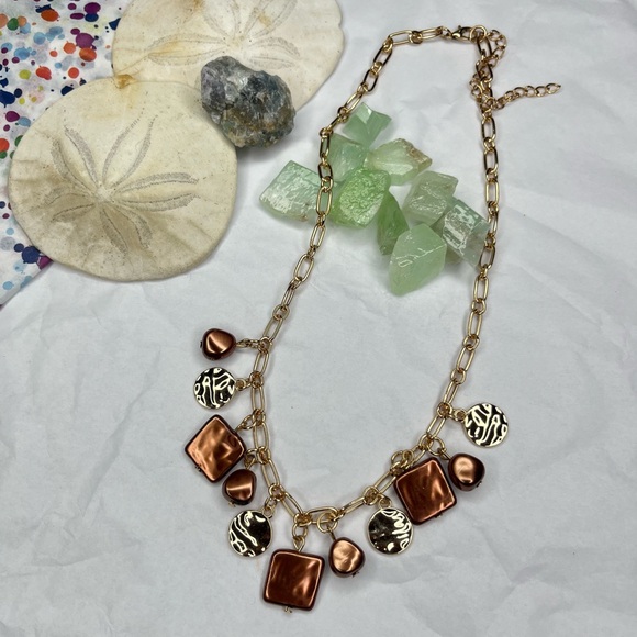 Vintage Gold and Brown Charm Necklace - Picture 1 of 17